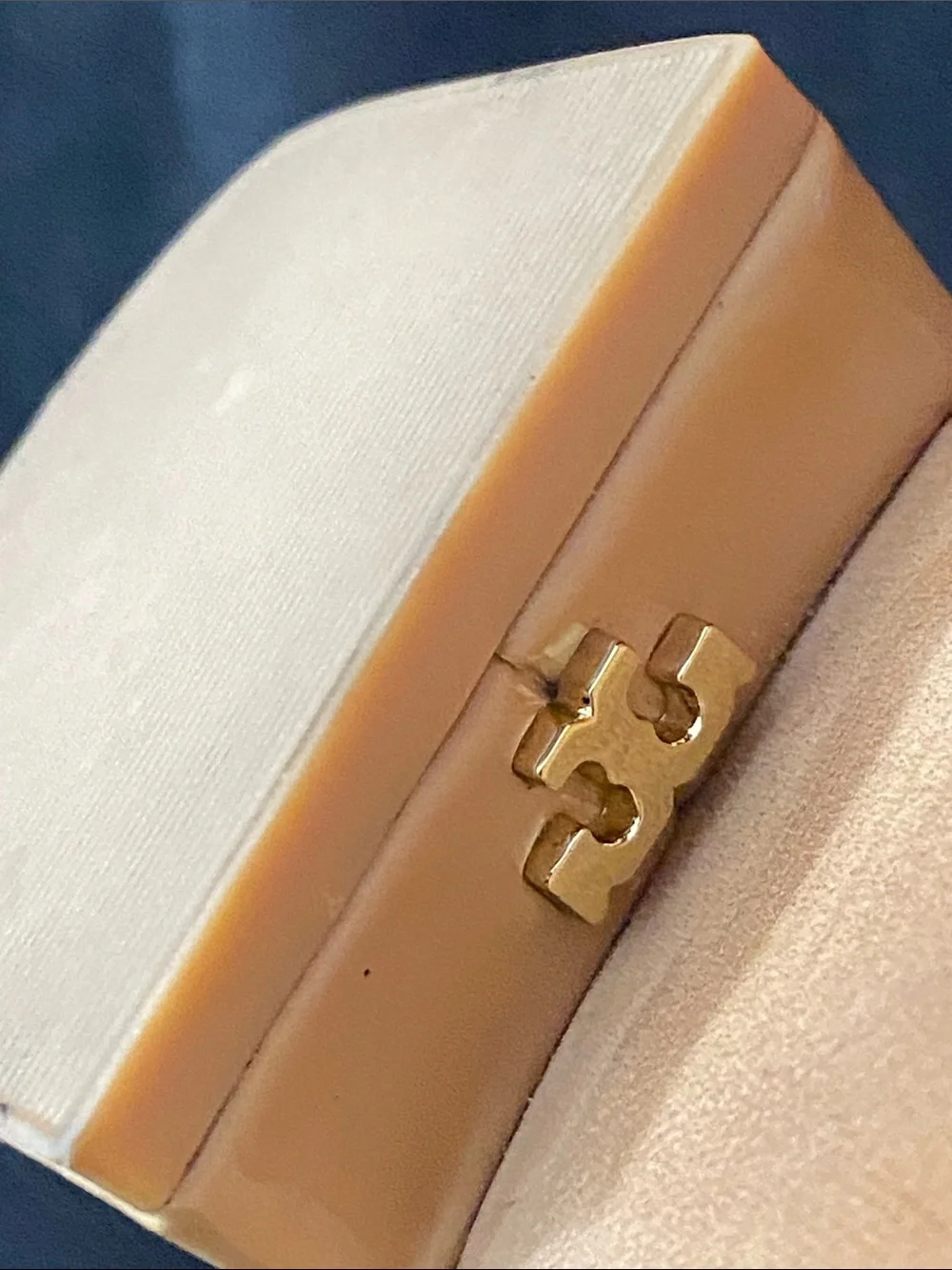 Tory Burch Tan Patent Leather Flats with Gold Logo